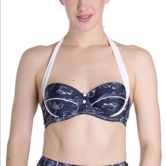 🌺Nautical Hell Bunny Marin Rockabilly Swim Top - Picture 5 of 8